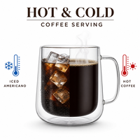 Mug à café de luxe en verre à double paroi de 10 oz avec poignée, isolé pour le thé chaud, le café, l'espresso, qualité alimentaire