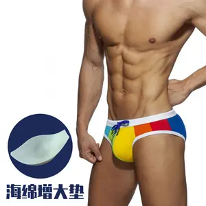 Men's Beach Skinny Boxer Swimming Trunks Rainbow Printed Swimsuit With Removable Pad Men Swimwear