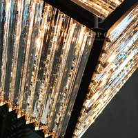 Luminaire suspendu en cristal cubique avec cadre en métal noir mat pour villa, escalier, hall d'entrée, plafond haut