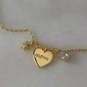 2024 Mother's Day Fashion Jewelry Waterproof 18K Pvd Gold Plated Titanium Steel Heart Mom Pendant Necklace