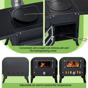 Modern Powder Coated Metal Outdoor Barbecue Charcoal Grill Folding Portable Black Camping Wood <b>Stove</b> with Chimney - Product Image 4