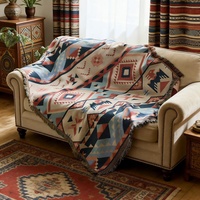 Sarung Sofa Geometris Gaya Amerika Buatan Cina, Selimut Sofa Benang Katun, Selimut Lempar, Penutup Sofa Lengkap, Semua Musim