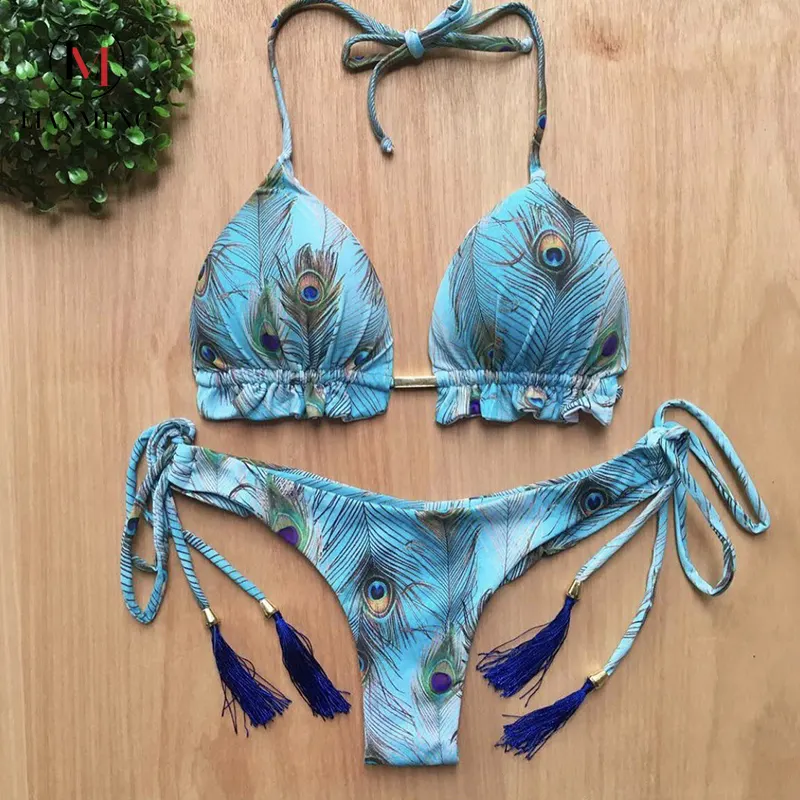 LIANMENG AS085 Custom New Sexy Strap Swimsuit leopard blue rhinestone bikini thong Luxury Bikini Flower Fitness women swimwear