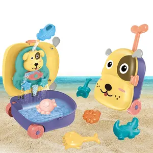 Летняя игра, пляжные пластиковые игрушки для игр на открытом воздухе, детские пластиковые игрушки для игр в воде, мультяшный чемодан, Пляжная игрушка-тележка для купания