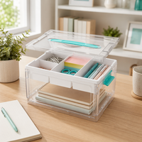 Organisateur de rangement domestique en PP transparent avec plateaux et séparateurs amovibles, boîte de rangement pour loisirs créatifs et fournitures artistiques