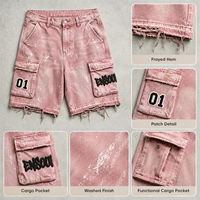 Shorts en jean cargo vintage personnalisés en gros, style hip-hop, avec patchs, broderies de lettres, ourlet effiloché, multi-poches, pour hommes - Fabricant