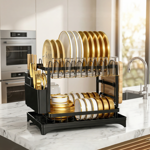 Nouveau Égouttoir à Vaisselle de Cuisine 2 Niveaux avec Supports de Rangement <span class=keywords><strong>pour</strong></span> Cuillères et Couteaux et Bac de Récupération, <span class=keywords><strong>pour</strong></span> Évier de Comptoir - Vente Chaude - Product Image 1
