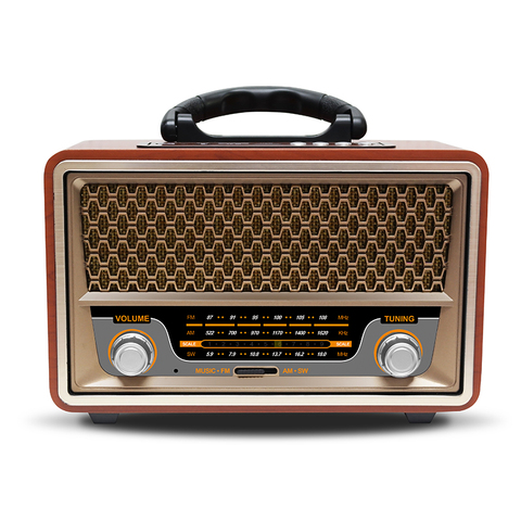 Newest Retro Desktop Radio Vintage FM AM SW Multi-band Wooden Boxes Wireless Internet Radio Speaker with BT and USB TF Slot