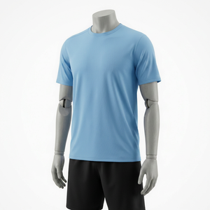 Men's <b>Light</b> Blue Moisture Wicking T-Shirt Crew Neck Short Sleeve Solid Color Polyester Summer Wear Regular Fit - Product Image 1
