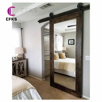 Vente chaude moins cher intérieur salle de bain chambre appartement noir aluminium verre porte coulissante miroir porte de grange