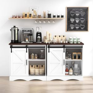 Meuble de rangement en <span class=keywords><strong>bois</strong></span> style ferme pour bar à café, blanc, avec porte coulissante de grange, <span class=keywords><strong>buffet</strong></span> moderne pour station de café de cuisine - Product Image 3