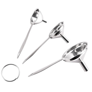 Juego de 3 embudos de acero inoxidable con mango largo para colar aceite y vino, uso en cocina, color plateado - Product Image 1