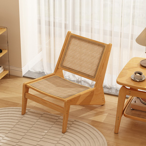 Nordic Style Wooden Lounge Chair With Rattan Seat And Backrest For Living Room Or Balcony Use - Product Image 3