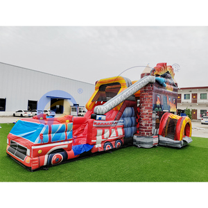 Combo de Obstáculos Inflables con Temática de Camión de Bomberos, Tobogán Inflable con Temática de Rescate de Bomberos para Niños, Alquiler Comercial para Carnavales al Aire Libre - Product Image 1