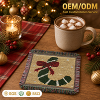 Sous-verre tissé en forme de canne à sucre de Noël avec franges, tapisserie vintage, dessous de tasse pour la table, décoration de Noël pour la maison