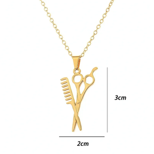 Collar con Colgante de Tijeras y Peine de Peluquero, Chapado en <span class=keywords><strong>Oro</strong></span> de 18K sobre Acero Inoxidable, con <span class=keywords><strong>Cadena</strong></span> de Eslabones, Regalo de Navidad para Amigos - Product Image 2