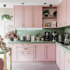 <span class=keywords><strong>Cucina</strong></span> Componibile in Legno Compensato Verde <span class=keywords><strong>Vintage</strong></span> a Forma di L, Personalizzabile per Spazi Indipendenti, Produzione Diretta - Product Image 2