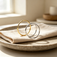 3Pcs Stackable Rings Set Women Men 304 Stainless Steel 18K Gold Plated Plain Band Non-Fade Minimalist Couple Rings
