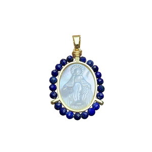 Colgante de medallón con piedra de ágata envuelta, oro de 18k, chapado en oro, concha de perla Madre, Virgen Marí<span class=keywords><strong>a</strong></span>, Señora de Guadalupe - Product Image 6