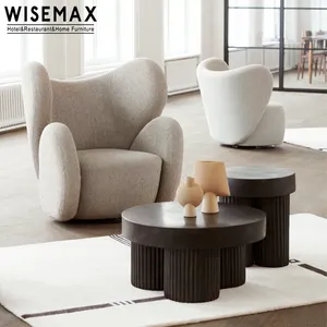 WISEMAX FURNITURE French modern living room furniture center table black solid wood round shaped low high coffee table set