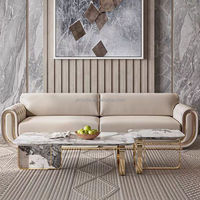 Sofá de brazo de Chesterfield moderno de lujo, diseño creativo, sofá tapizado de ocio, sala de estar, brazo artístico de cuero beige, sofá de tres asientos