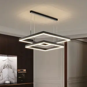 Lampu gantung Modern akrilik hitam kontemporer, lampu kotak desain baru ruang makan ruang tamu lampu gantung LED