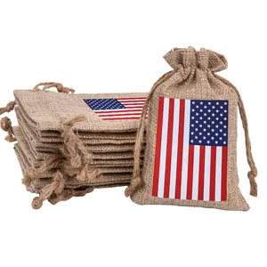 Tas hadiah tali sepatu kets bendera Amerika Patriotik tas suvenir pesta pedesaan tas kantong untuk Dekorasi Kerajinan DIY Hari Kemerdekaan
