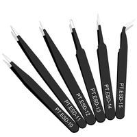 6 pièces ensemble de pinces à épiler de précision ESD antistatique en acier inoxydable pince à épiler outils de réparation pour réparation électronique outils d'artisanat à souder