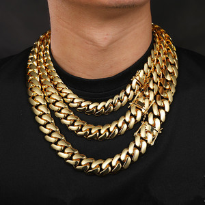 All'ingrosso pesante Chunky 14K 18K <span class=keywords><strong>placcato</strong></span> <span class=keywords><strong>oro</strong></span> Miami cubano catena alla moda in acciaio inox Hip Hop <span class=keywords><strong>collana</strong></span> per gli uomini - Product Image 2