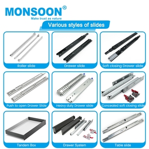 Gió mùa bóng mang ngăn kéo trượt 35/45mm 3 lần mở rộng đầy đủ Kính thiên văn kênh 2 cách ngăn kéo theo dõi trượt hướng dẫn đường sắt - Product Image 4