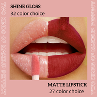 Rouge à lèvres mat naturel double embout 2-en-1, gloss à lèvres végétalien brillant, gloss miroir waterproof nude, brun, rose, maquillage de luxe