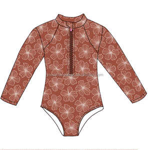 ชุดว่ายน้ำเด็กผู้หญิงลายฮาวายฤดูร้อนแบบสั่งทำพิเศษ แขนยาวแบบชิ้นเดียว ชุดว่ายน้ำบิกินี่แบบมีซิปสำหรับเด็กเล็ก - Product Image 5