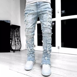 Jeans <span class=keywords><strong>skinny</strong></span> empilés pour hommes - Style Y2K Harajuku, pantalon en denim déchiré à taille haute - Product Image 2