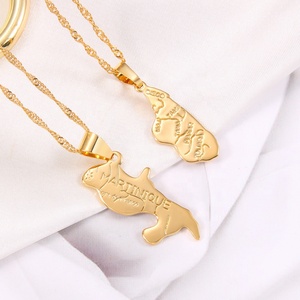 Collares de cadena de acero inoxidable estilo Hip Hop para hombre y mujer, collar con colgante de cobre, África, Países Bajos, países árabes, <span class=keywords><strong>mapa</strong></span>, Color dorado - Product Image 3