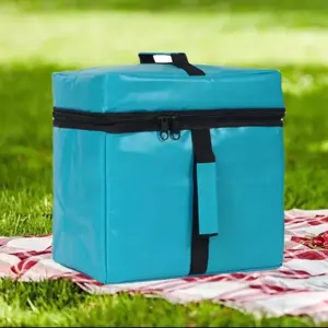 Синяя сумка-холодильник для ланча с логотипом на заказ, изолированная Термосумка для доставки продуктов, рюкзак для пикника, изолированная упаковка