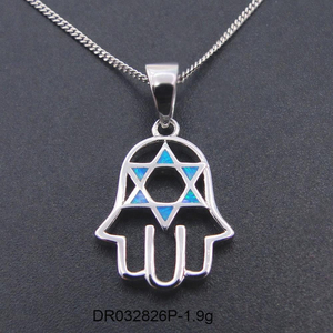 Collar con Colgante de Hamsa de Plata de Ley 925 con Ópalo Azul - Product Image 2