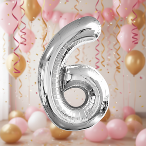 Party Love Silver Number 6 Foil <b>Balloon</b> 100cm For Birthday Parties Kids <b>Decorations</b> - Product Image 3