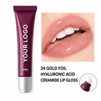 Gloss à lèvres de luxe 24K or pur, acide hyaluronique et céramide, brillant, lissant, hydratant, soin des lèvres, effet cristallin, en gros