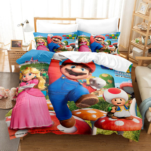 2026 Set Sprei Kartun Baru Marios Remaja Anak-Anak Super Lembut Katun Poliester Selimut Penutup Selimut Sarung Bantal Set Seprai - Product Image 3