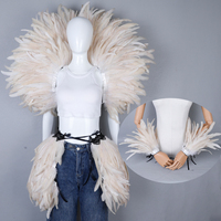 Conjunto de Disfraz de Plumas de Avestruz con Pieza para la Espalda, Falda para la Cadera, Puños para las Muñecas, Rojo, Blanco y Azul, para Carnaval, Actuaciones Escénicas, Color Personalizado