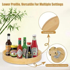 Round Wooden <b>Spice</b> <b>Rack</b> <b>Rotatable</b> Kitchen Condiment Organizer Storage Holder For Tabletop Use - Product Image 3