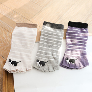 <span class=keywords><strong>Chaussettes</strong></span> pour femmes à cinq doigts, à bout ouvert, rayées, motif <span class=keywords><strong>chat</strong></span> mignon - Product Image 2