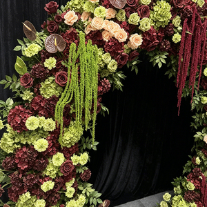 Burgundy Sage Green Silk Handmade Realistic Lotus Trailing Tassel Wedding Arch Fall Farm Christmas Chinese New Year Entrance - Product Image 2