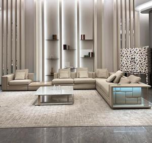 Ý Sang Trọng 7 Chỗ Ngồi L Hình Dạng Góc Thép Không Gỉ Sofa Ghế Phòng Khách Sofa Đồ Nội Thất Thiết Lập Modular Da Cắt Sofa - Product Image 4