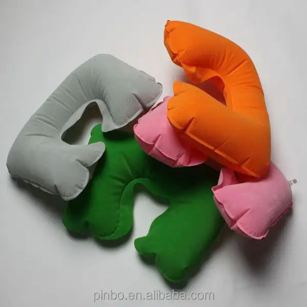 Almohada de cuello inflable de viaje Flocado de PVC en forma de U con logotipo y color personalizado al por mayor