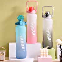 Bouteille d'eau en plastique écologique de 1000 ml, résistante à l'eau bouillante, avec paille et marqueur de temps, pour une hydratation motivante