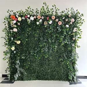 Décoration murale florale artificielle pour centre de table de mariage, toile de fond en herbe verte avec fleurs et verdure - Product Image 1