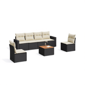 Ensemble de canapés de jardin d'extérieur noir et crème avec rotin PE et coussins en mousse haute densité pour mobilier de patio contemporain - Product Image 1