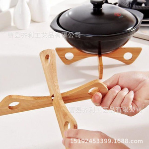 Qili Bamboo Pot <b>Rack</b> Cross Shape Heat Insulating Base For Pot Bowl <b>Plate</b> Support Stand - Product Image 1