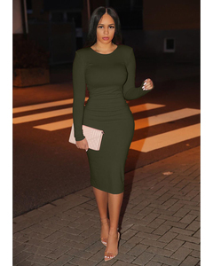 Abito da Festa Semplice ed Elegante all'Ingrosso, Vestito Midi Modesto con Collo Tondo e Maniche Lunghe, Taglie Forti per Donna - Product Image 3